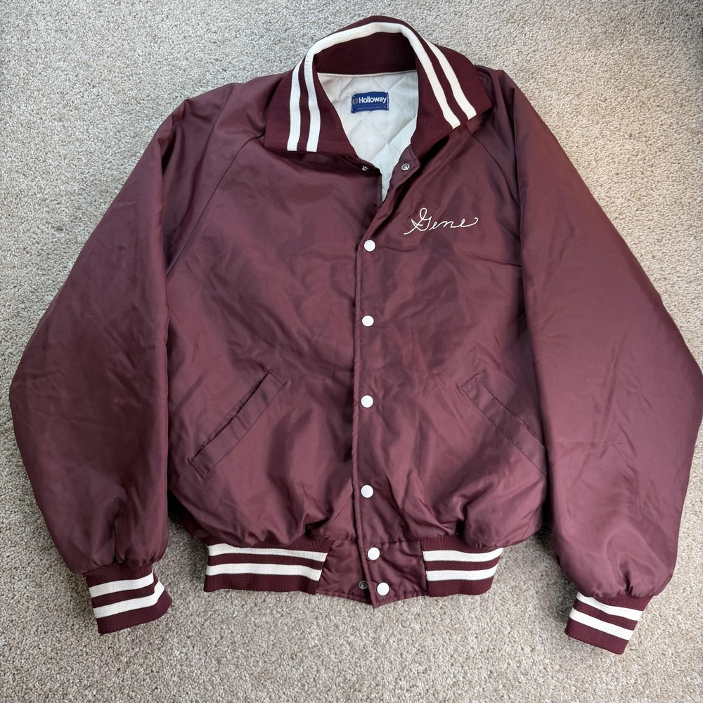 Vintage Holloway Jacket Mens XL Red Nylon Varsity Coaches Snap Quilted Lined USA